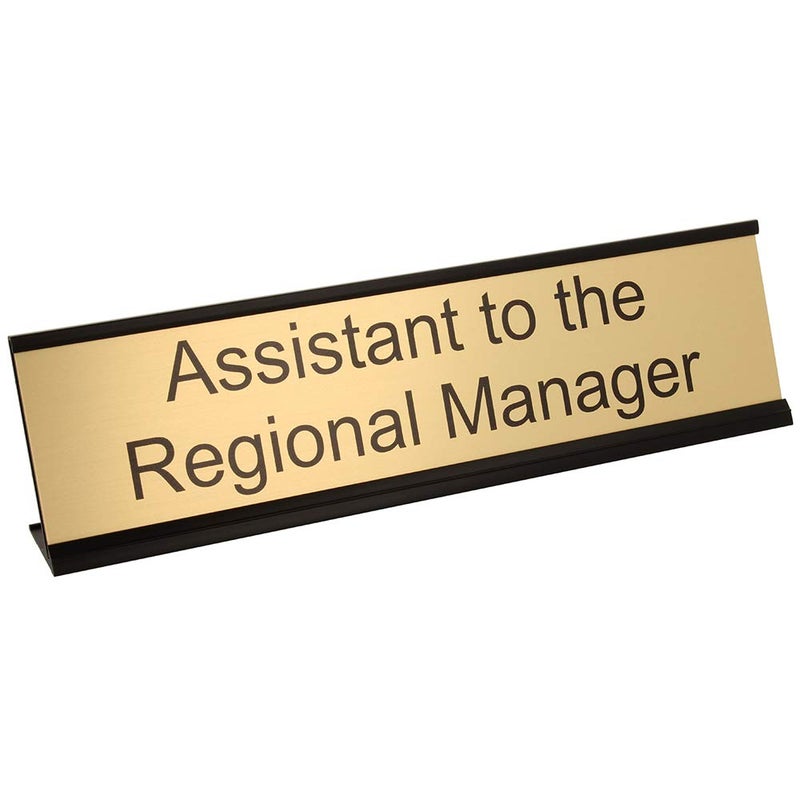 ExcelMark Assistant to the Regional Manager Desk Plate â€“ 2"x 8"Novelty Name Plate â€“ Gold Name Plate with Black Desk Holder - Image 1